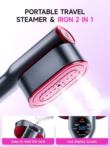 DRFLASH 2 in 1 Handheld Garment Steamer and Iron for Clothes Travel Size