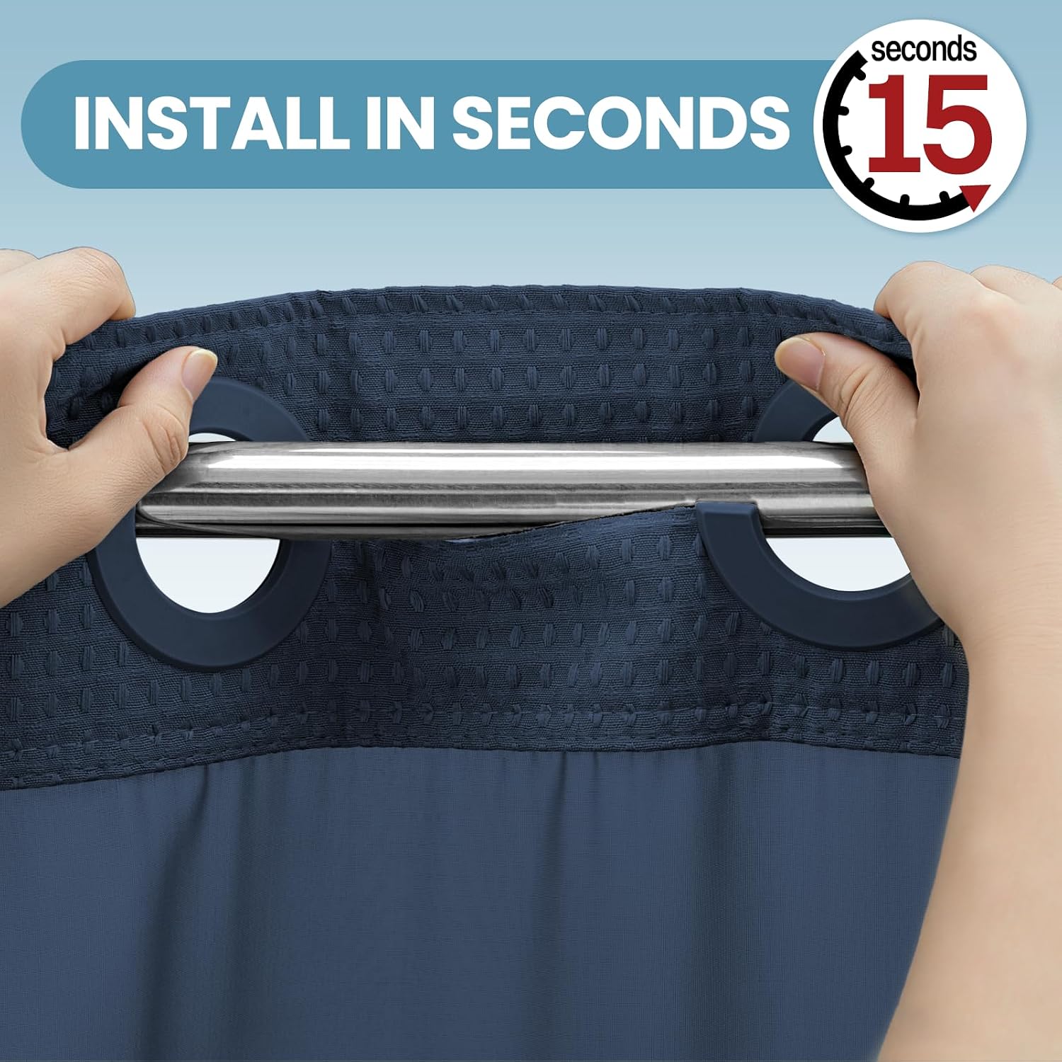 EUTXL Heavyweight Ringless Shower Curtain with Liner, Navy Blue, 54x80