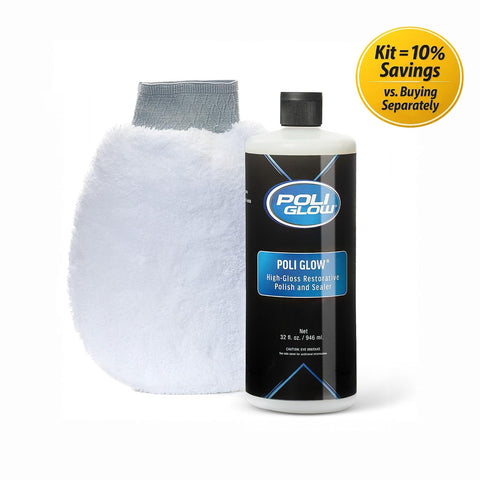 Poli Glow Boat & RV Polish Kit with Applicator Mitt, 32 oz, 2-in-1 Kit