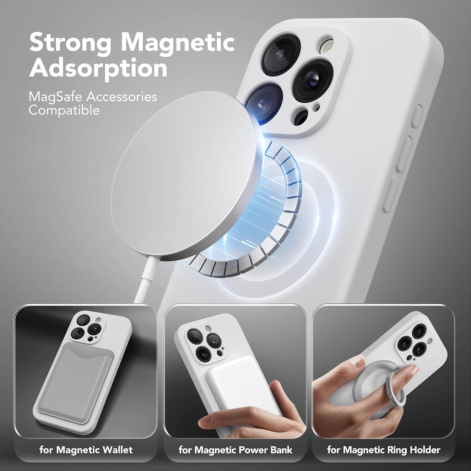 Magnetic for iPhone 15 Pro Max Case Silicone White