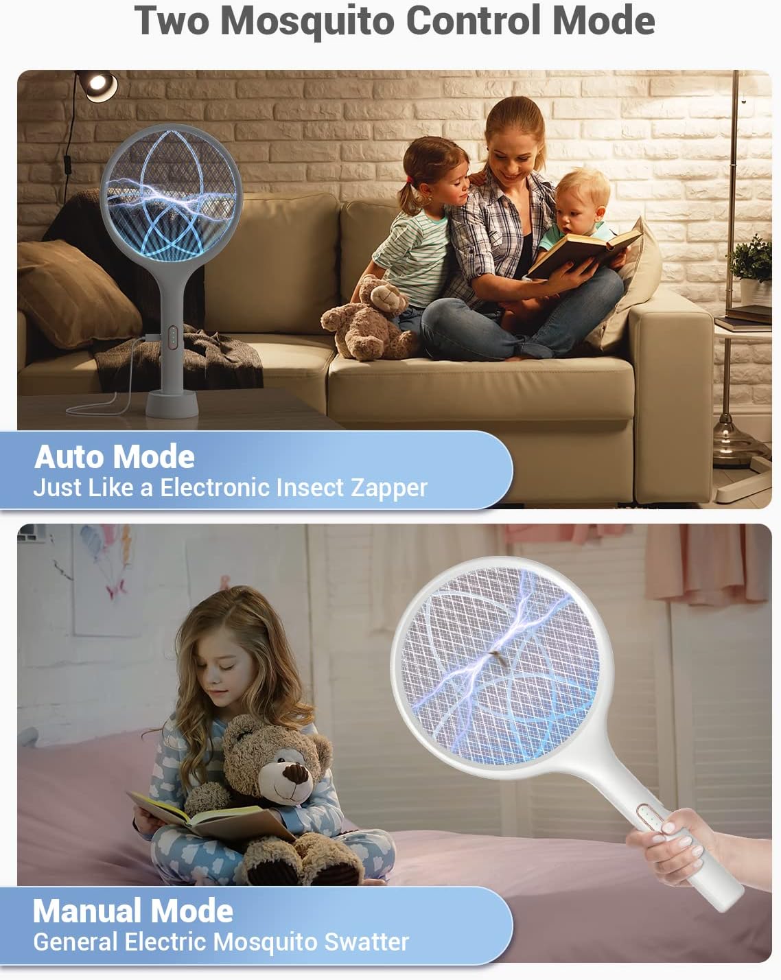 YISSVIC Electric Fly Swatter 4000V Bug Zapper Racket Dual Mode (1, White)