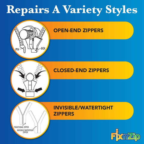 FixNZip Medium Black Nickel Zipper Repair Kit | Universal No-Sew Slider Replacement for Jackets, Sleeping Bags, Tents, and Duffel Bags | Instant and Reusable Zipper Repair Tool | Sizes 5-7