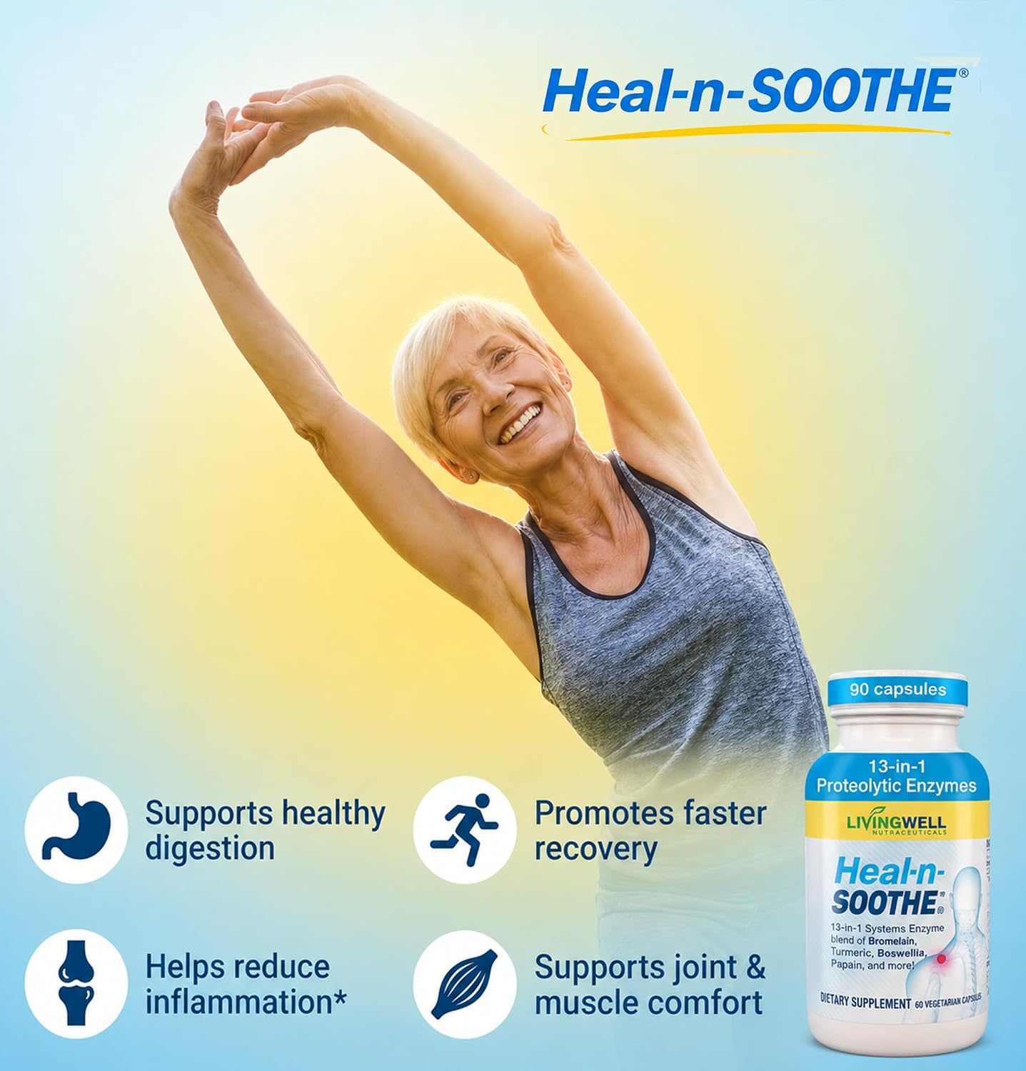 HEAL-N-SOOTHE Proteolytic Systemic Enzymes for Joints - 90 Count (2 Pack)