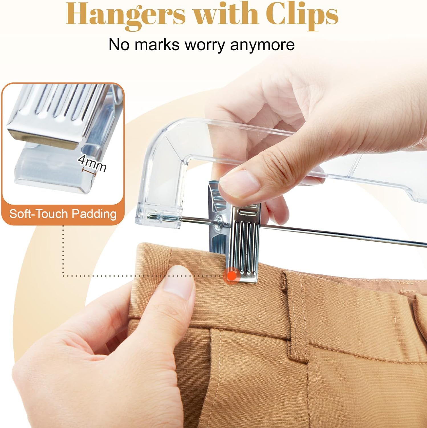 HOUSE DAY 14 Inch Clear Pants Hangers with Clips 12 Pack, Skirt Hangers