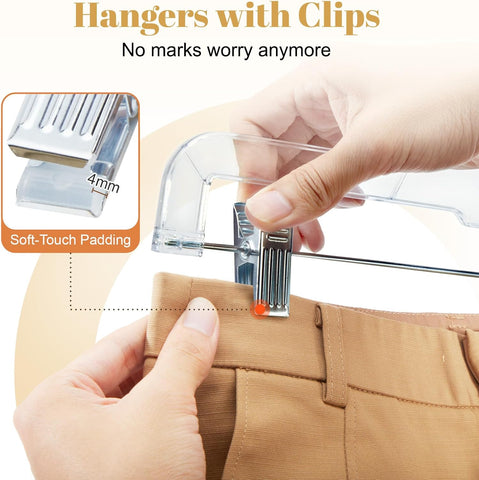 HOUSE DAY 14 Inch Clear Pants Hangers with Clips 12 Pack, Skirt Hangers