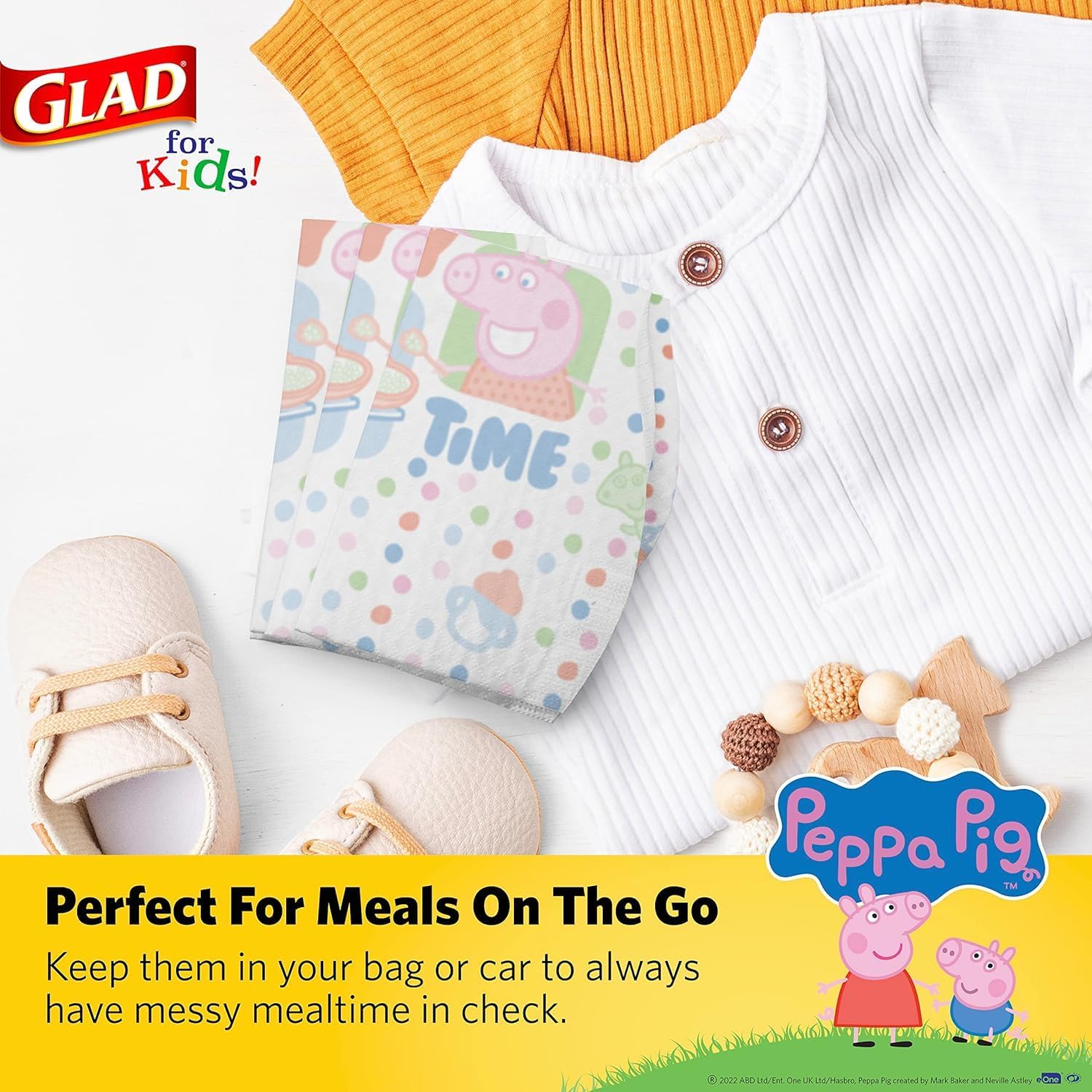 Glad for Kids Peppa Pig Paper Bibs - Cute Peppa Pig Design, Travel Bibs, 24 Pack