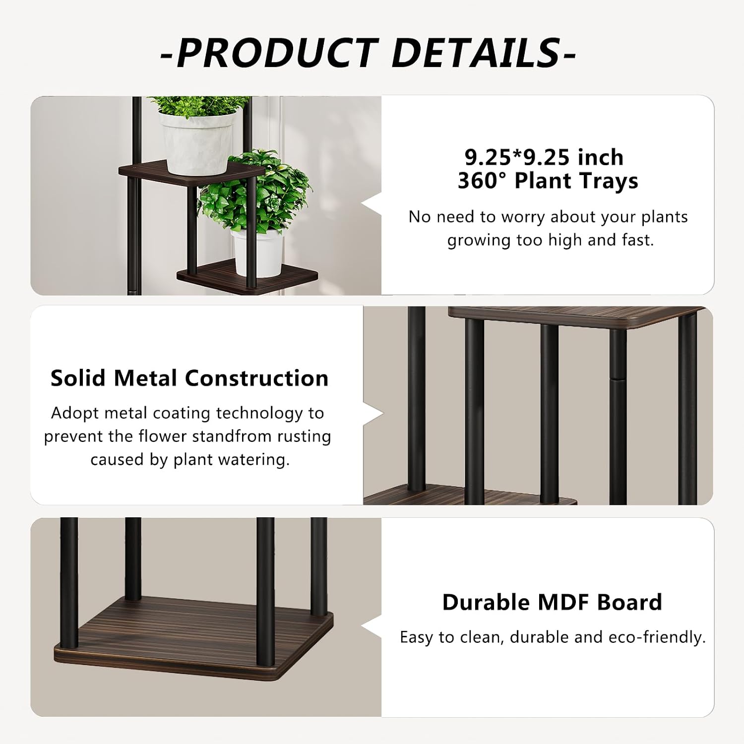 AZERPIAN 4 Tier Tall Plant Stand Indoor Corner Tiered Shelf Metal MDF Board