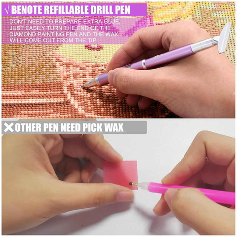 benote Diamond Art Painting Pen Refillable Wax Pen for Diamond Art Kit Accessories Self-Stick Drill Pens with Metal Correction Plate for 5D Craft DIY Nail - B18