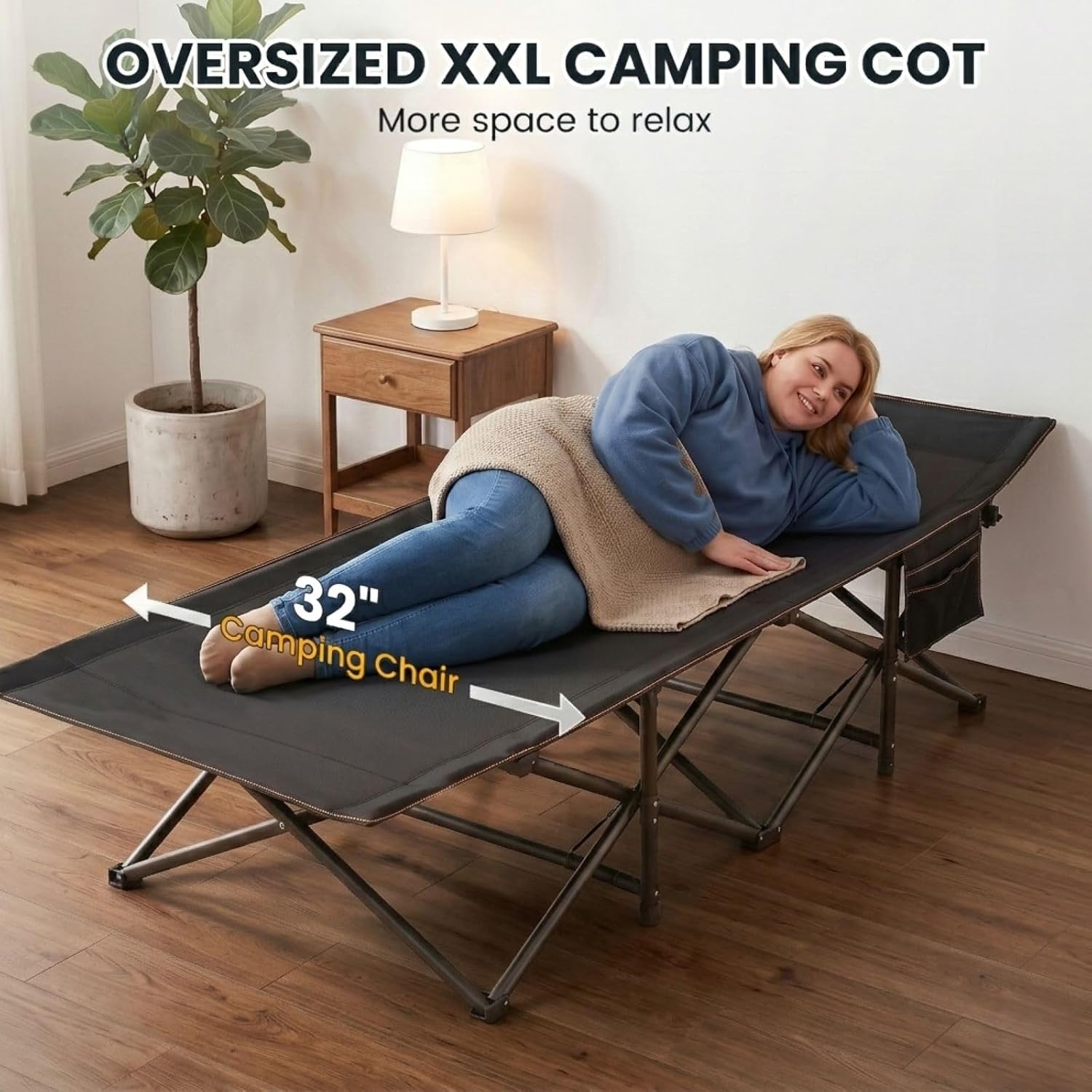 LILYPELLE Oversized XXL Folding Camping Cot, 32" Heavy Duty Sleeping Cots