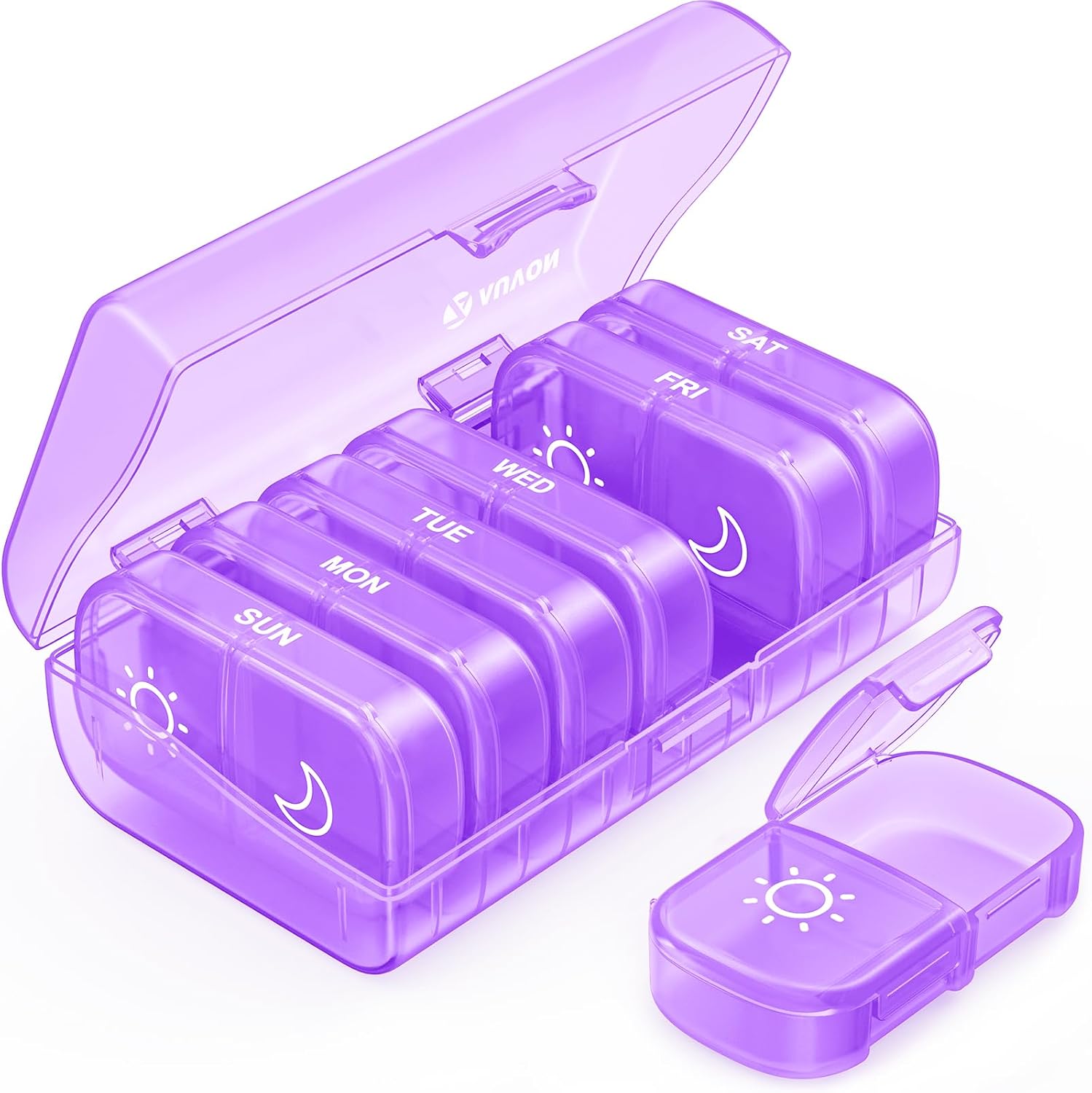 AUVON Weekly Pill Organizer 2 Times a Day, One-Side Large Opening, Easy‑Use