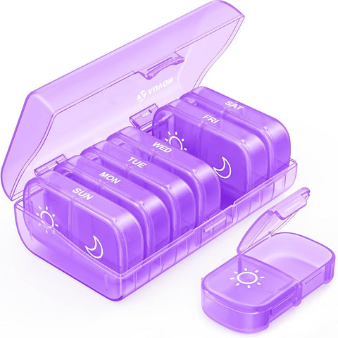 AUVON Weekly Pill Organizer 2 Times a Day, One-Side Large Opening, Easy‑Use
