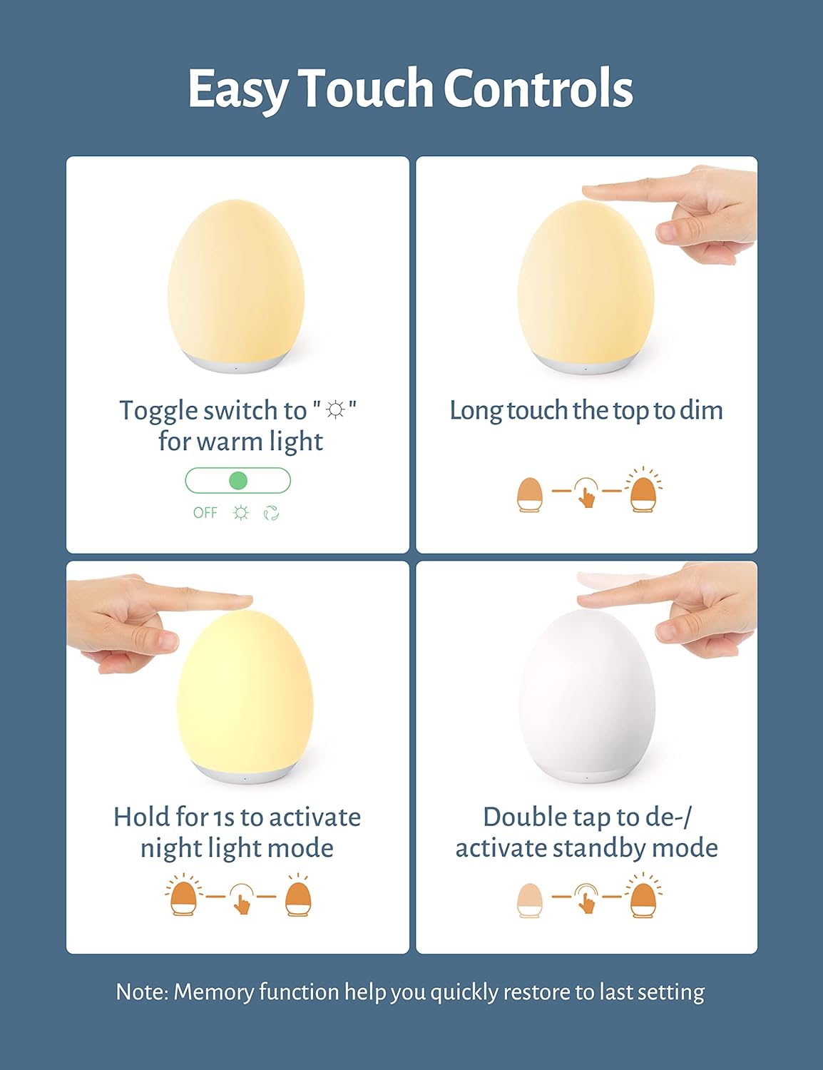Night Light for Kids, Baby Night Light with 7 Colors Changing Mode & Stepless Dimming, Nursery Night Light BPA Free,Rechargeable Egg Night Light for Breastfeeding 1h Timer & Touch Control