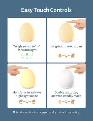 Night Light for Kids, Baby Night Light with 7 Colors Changing Mode & Stepless Dimming, Nursery Night Light BPA Free,Rechargeable Egg Night Light for Breastfeeding 1h Timer & Touch Control