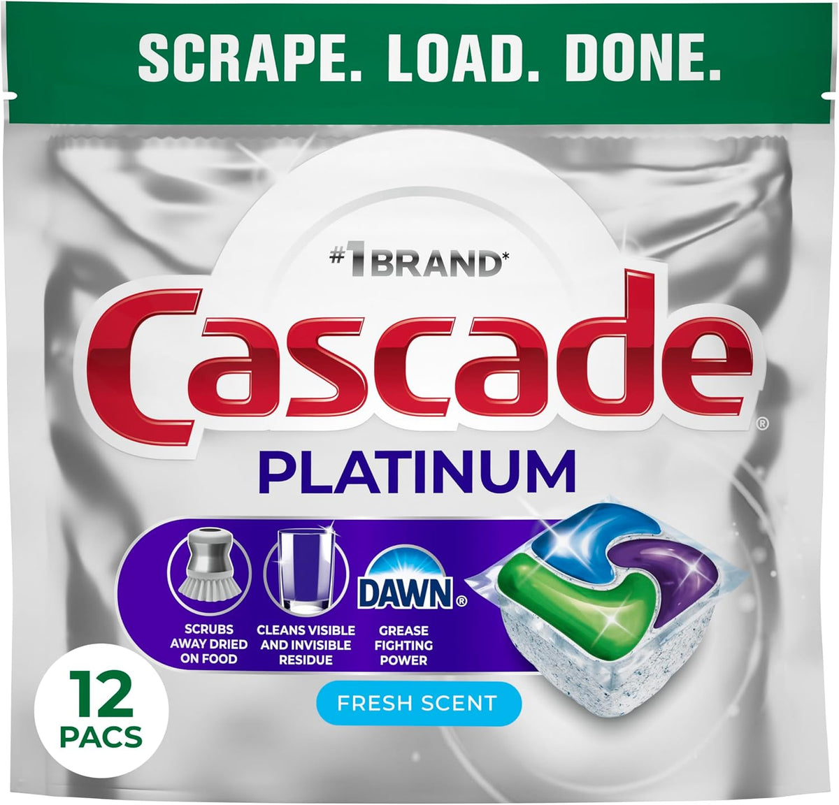 Cascade Platinum Dishwasher Pods, Dishwasher Detergent, Dish Detergent Soap, Fresh, 12 count