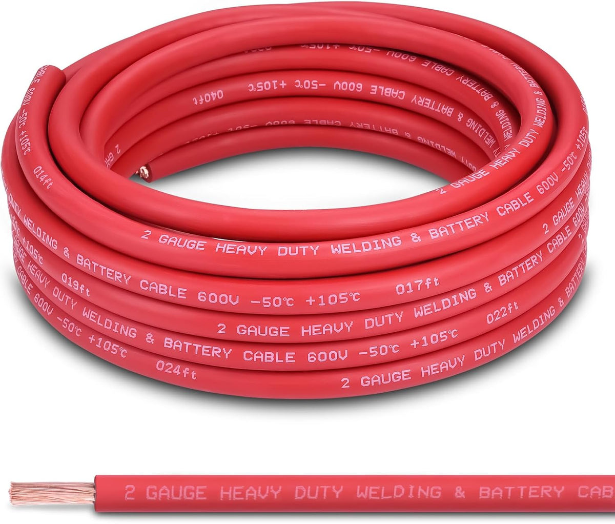 2 Gauge Battery Cable, 30FT Red 2 AWG Pure Copper Wire Welding Cable, for Automotive, Battery, Solar and Generator, Standard USA OFC Wire