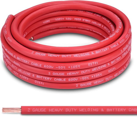 2 Gauge Battery Cable, 30FT Red 2 AWG Pure Copper Wire Welding Cable, for Automotive, Battery, Solar and Generator, Standard USA OFC Wire