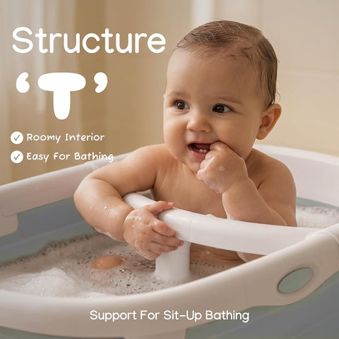 CheerTry 4-in-1 Collapsible Baby Bathtub for Newborn & Toddler 0-24M (Blue)