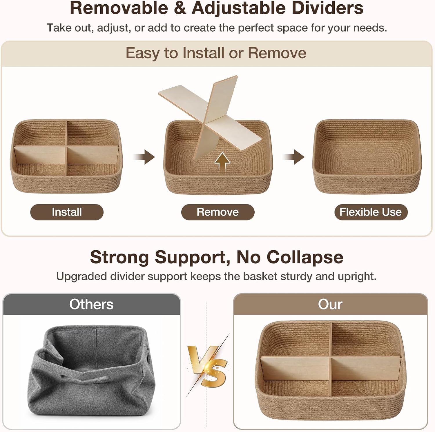 3 Pack Small Baskets for Organizing, Woven Storage Baskets for Shelves