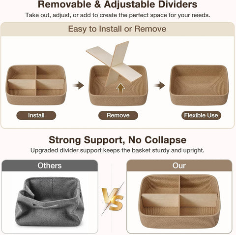 3 Pack Small Baskets for Organizing, Woven Storage Baskets for Shelves