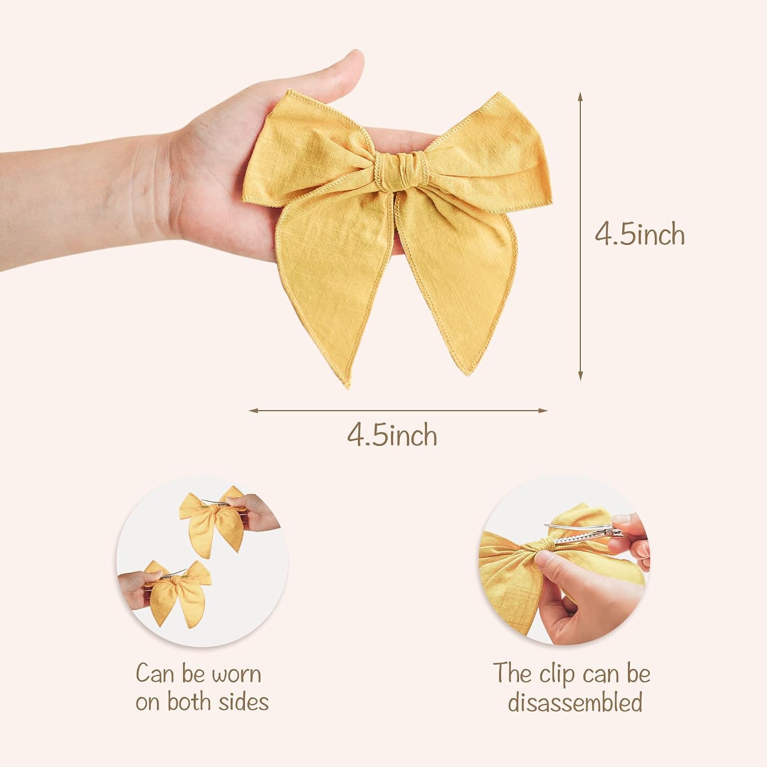 Niceye Big Hair Bows for Girls, Cotton Linen Alligator Clips, 4.5" Bows