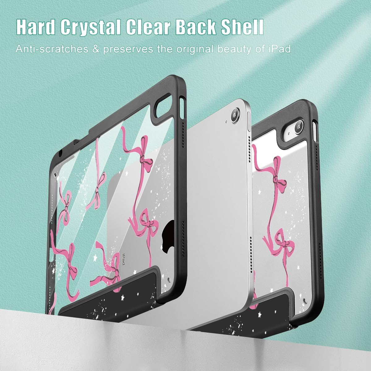 Tuiklol Case for iPad 11 inch (A16 Chip) 2025 11th Generation/iPad 10.9 inch 2022 10th Gen, Buit in Pencil Holder with Shockproof Cover Clear Transparent Back Shell Auto Wake/Sleep, Bow