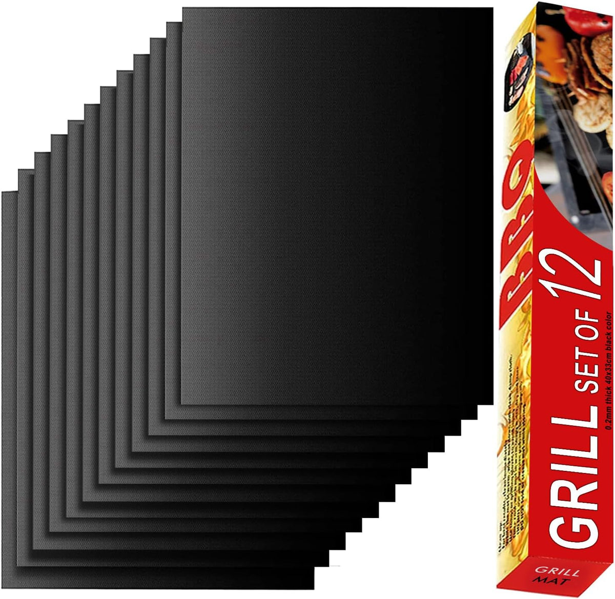 Set of 12 Grill Mats for Outdoor Gas Grill, 15.75 x 13 Inch