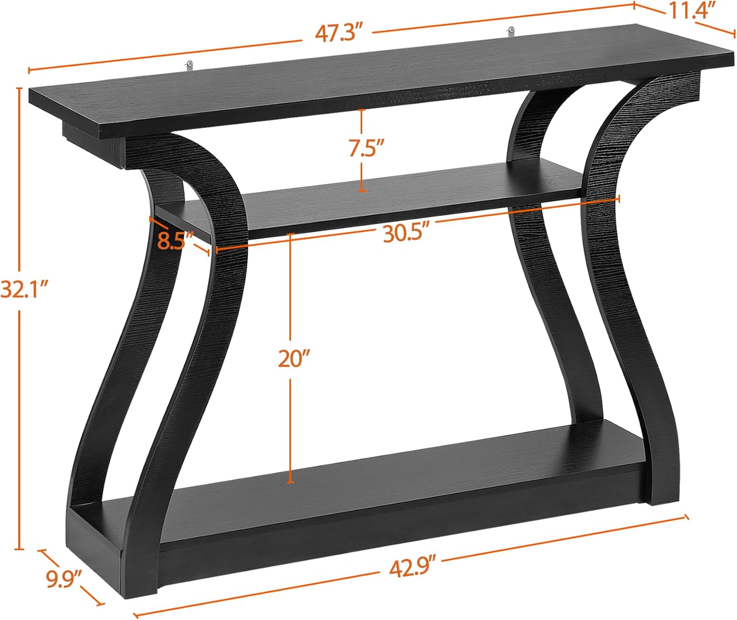 ZenStyle Wood Console Table, 3 Tier Modern Accent Sofa Table for Entryway, Living Room, Hallway, 49 in Wide, Easy Assembly