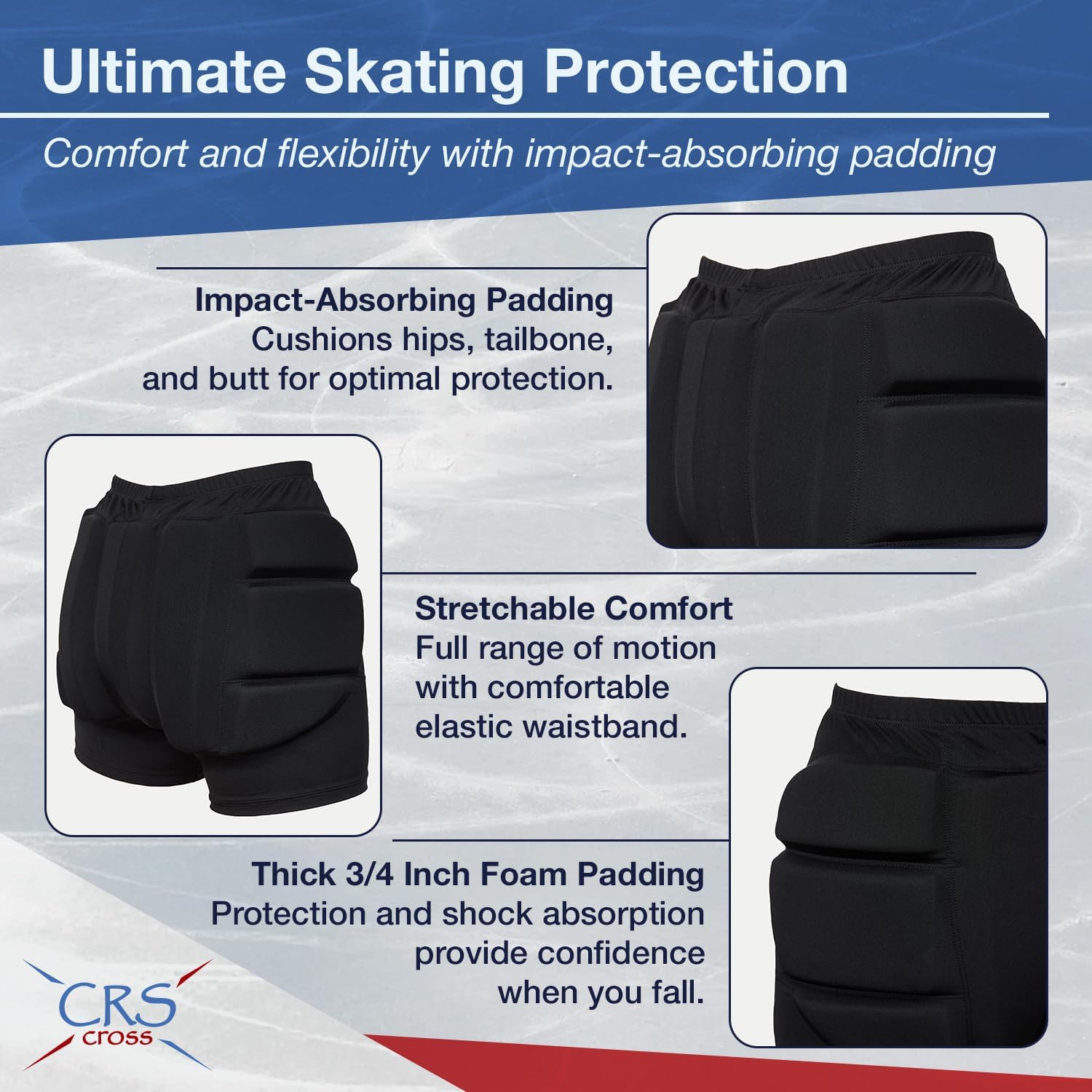 CRS Cross Padded Figure Skating Shorts. Crash Pad Pants for Hip / Tailbone