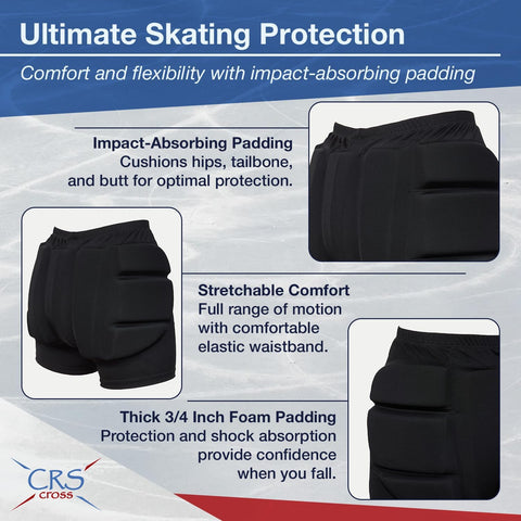 CRS Cross Padded Figure Skating Shorts. Crash Pad Pants for Hip / Tailbone