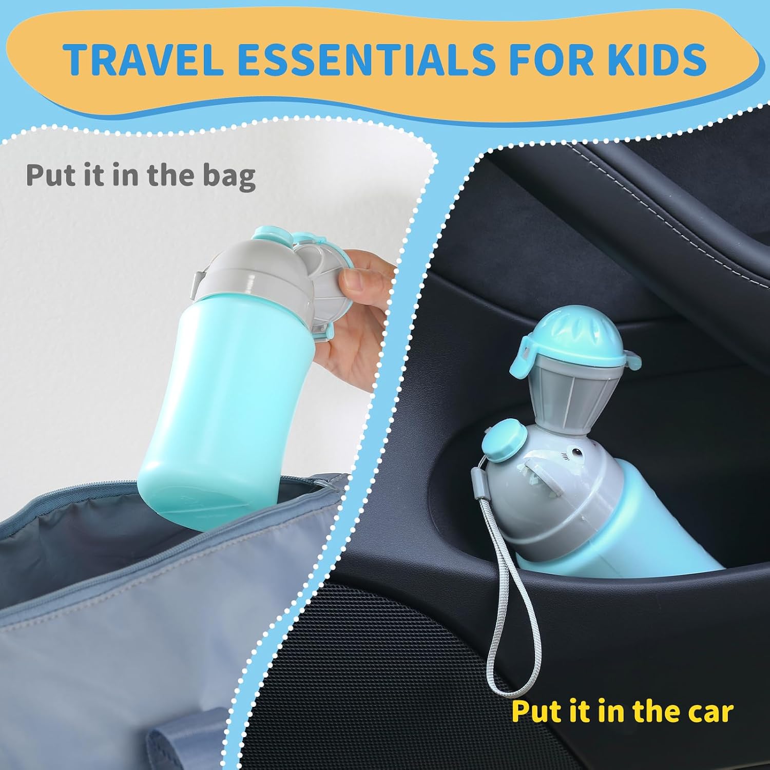 ONEDONE Portable Urinal for Kids 17 OZ Pee Bottle with Clean Brush Travel Urinal for Kids Baby Child Pee Cup for Boys Emergency Toilet for Camping Car Travel and Kid Potty Training(Blue)