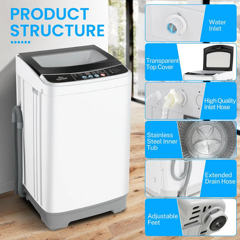 Nictemaw Portable Washing Machine, 17.8Lbs Capacity, Glass Top Lid