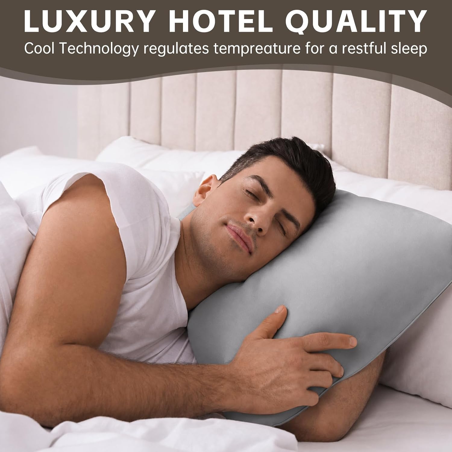 HIMOON Bed Pillows for Sleeping Set of 4,Standard Size Cooling Pillows 4 Pack,Top-end Microfiber Cover for Side Stomach Back Sleepers,Grey