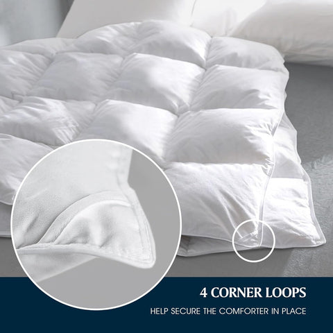 Serta Goose Feather Down Fiber Comforter Twin Size - 100% Cotton Cover Duvet Insert - Hotel Luxury Hypoallergenic Bedding Comforter Light Warmth 68 x 90 Inch White