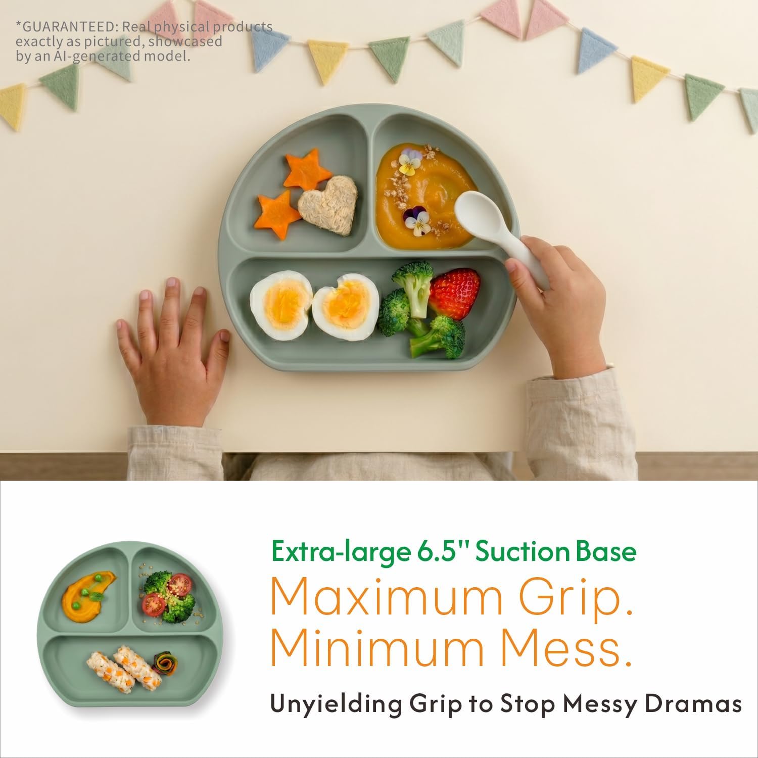 Remonda 17-Piece BPA-Free Baby Silicone Feeding Set | Extra Large Suction Plates, Toddler Bowls, Self Feeding Spoons, and More | Dishwasher Safe| Infant Led Weaning Supplies（Green）
