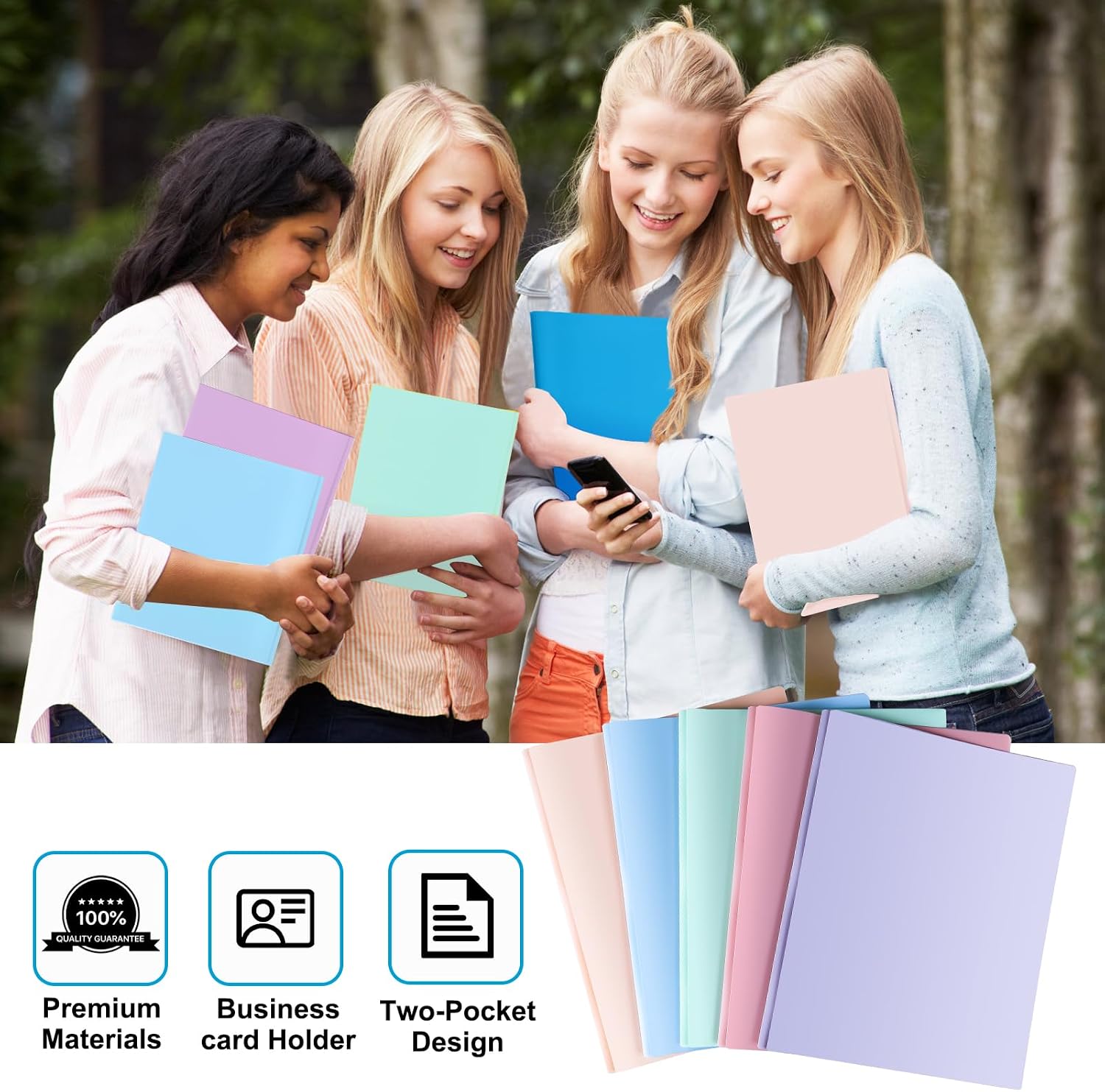 2 Pocket Folder with Prongs (10 Pack, Pastel), Plastic Folders with Pockets