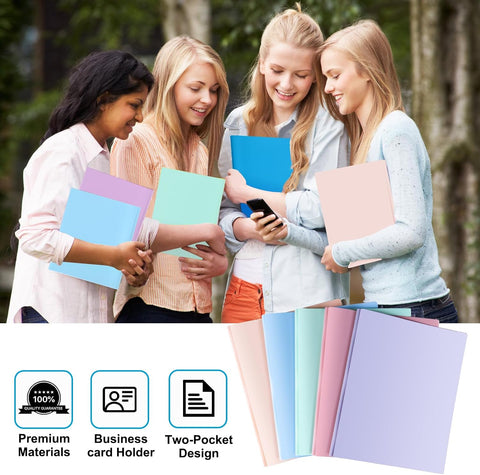 2 Pocket Folder with Prongs (10 Pack, Pastel), Plastic Folders with Pockets