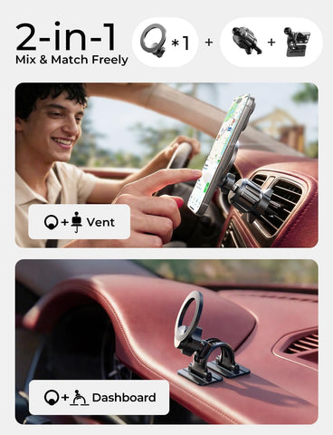 LISEN for MagSafe Car Phone Mount -Strong Magnets Magnetic Phone Holders for Your Car 2-in-1 Vent Dashboard Magnet Cell Phones Holder Mounts Car Accessories Gifts for Men Women fit iPhone, Black