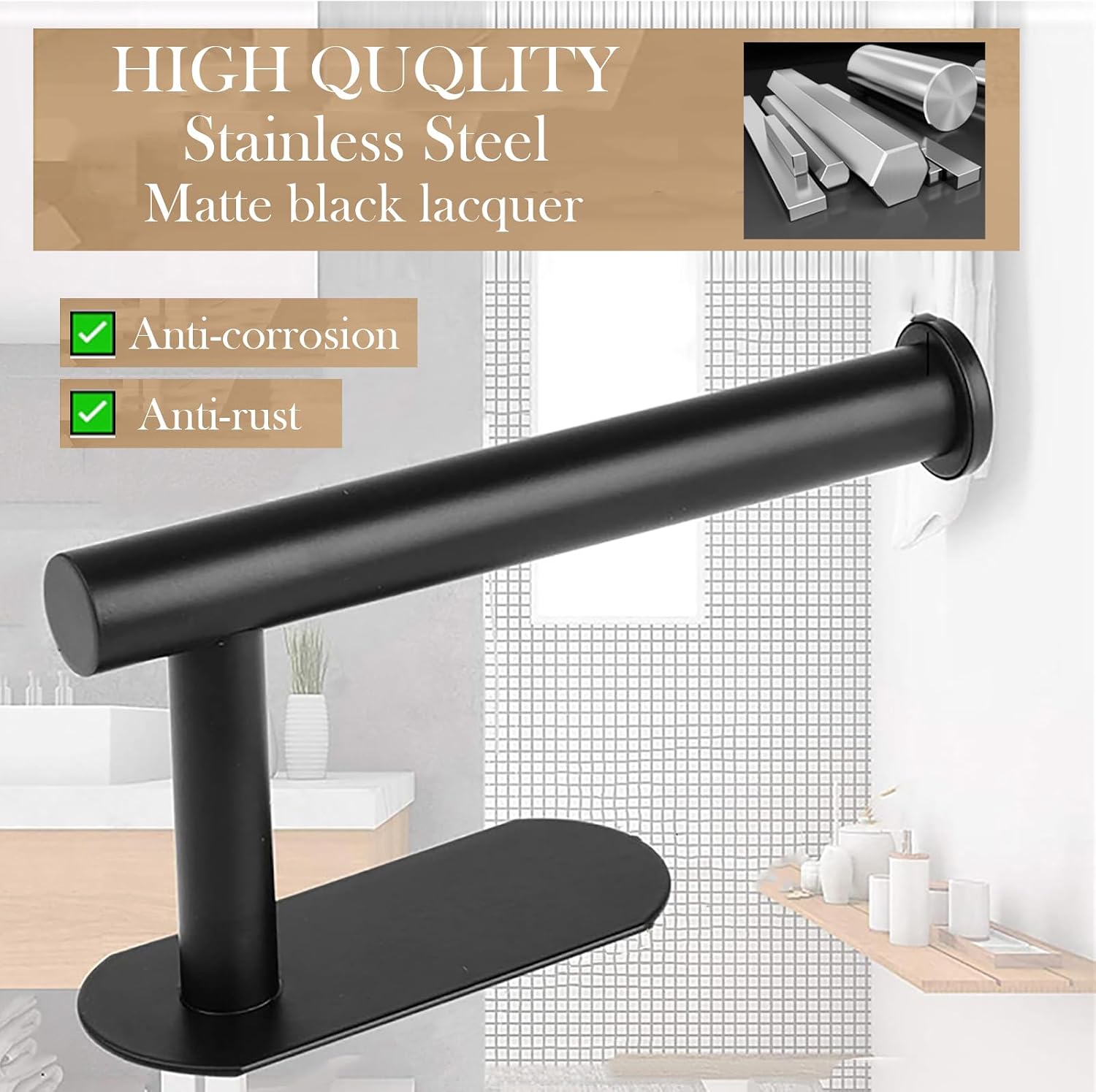 JOPOFI Toilet Paper Holder - Adhesive Toilet Paper Holder - Matte Black