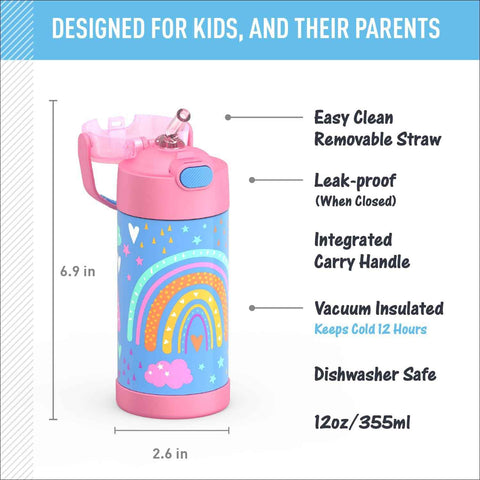 THERMOS FUNTAINER Water Bottle with Straw, 12oz, Rainbow Dreams