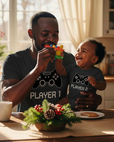 Tstars Gamer Daddy and Me Matching Set Player 1 2 Tee Baby Bodysuit