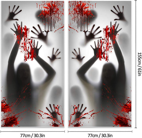 2PCS Halloween Haunted House Decoration Window Door Cover