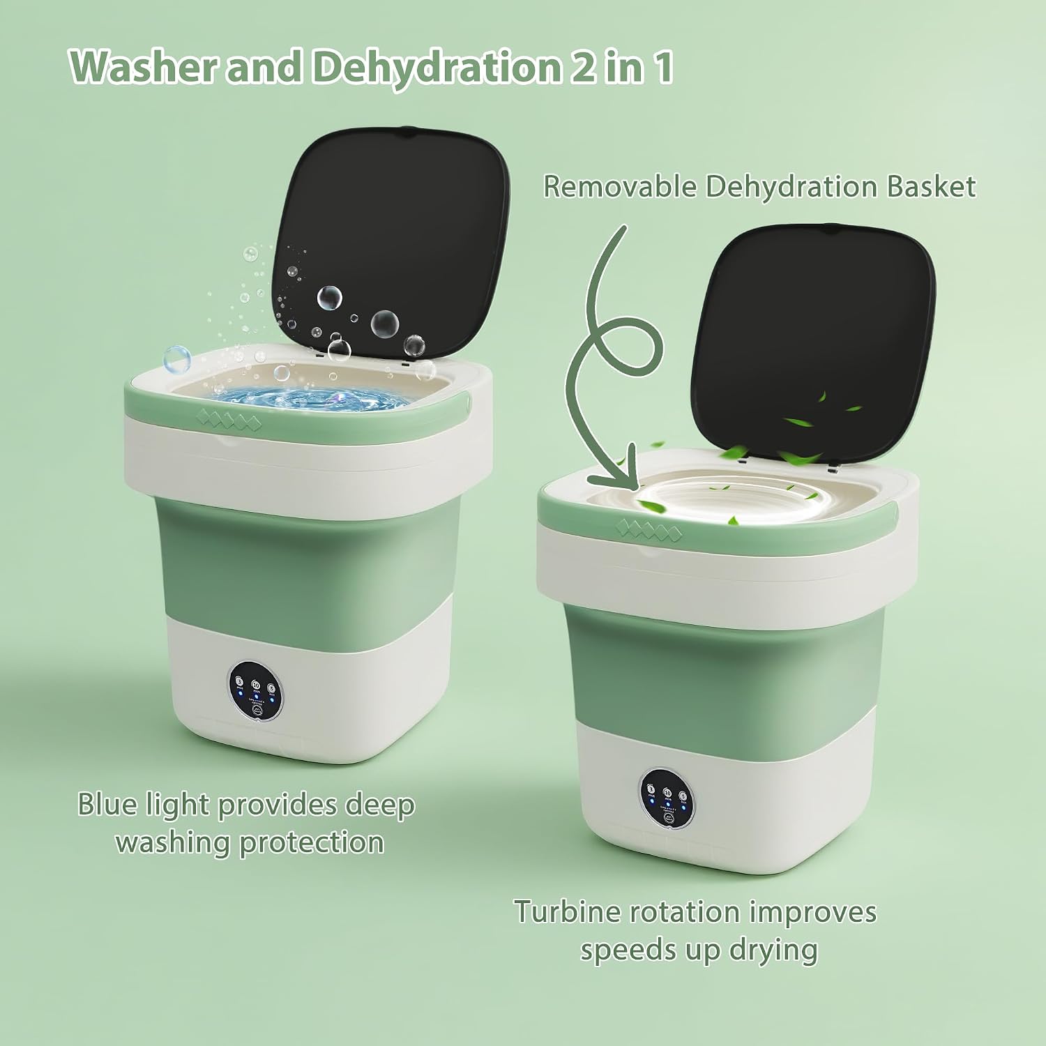 20L Portable Washing Machine, Foldable Mini Washer and Spin Dryer Combo with 3 Wash Modes, Deep Cleaning Compact Laundry Machine for Baby Clothes, Underwear, Dorms, Apartments, RV & Travel