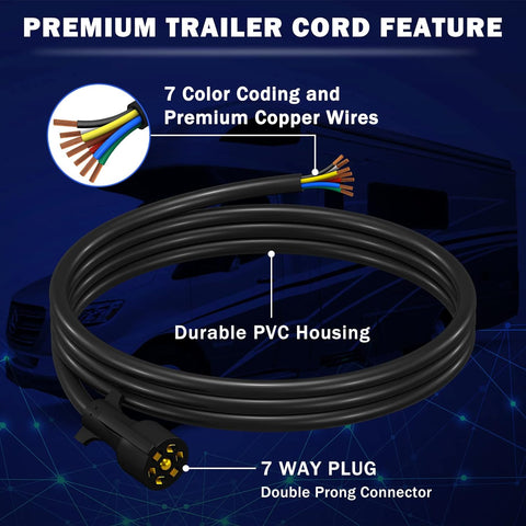 CheeMuii 8 FT 7 Way Trailer Wiring Harness Kit with 7 Pin Trailer Plug