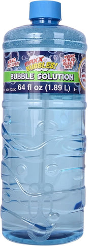 Made in USA Bubble Solution Refill with Wand 64oz Non Toxic Dye Free (1/2 Gallon), Kids Easy Grip Bottle Refill for Bubble Machine, Bubble Wands, Bubble Toys, Blue Bottle