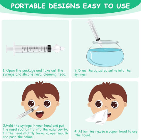 Vicloon Baby Nasal Irrigator, 2PCS Nasal Syringe for Baby, Syringe Nasal Irrigator with Cleanable and Reusable Silicone Nasal Suction Tip forIrrigation, Nasal Spray, Nasal Hygiene（Transparent）