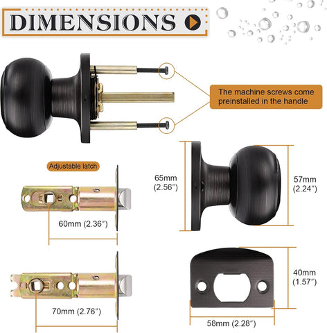 Probrico Oil Rubbed Bronze Door Knobs Interior, Passage Door Knobs for Hallway Closet, Keyless Interior Door Knob, 10 Pack