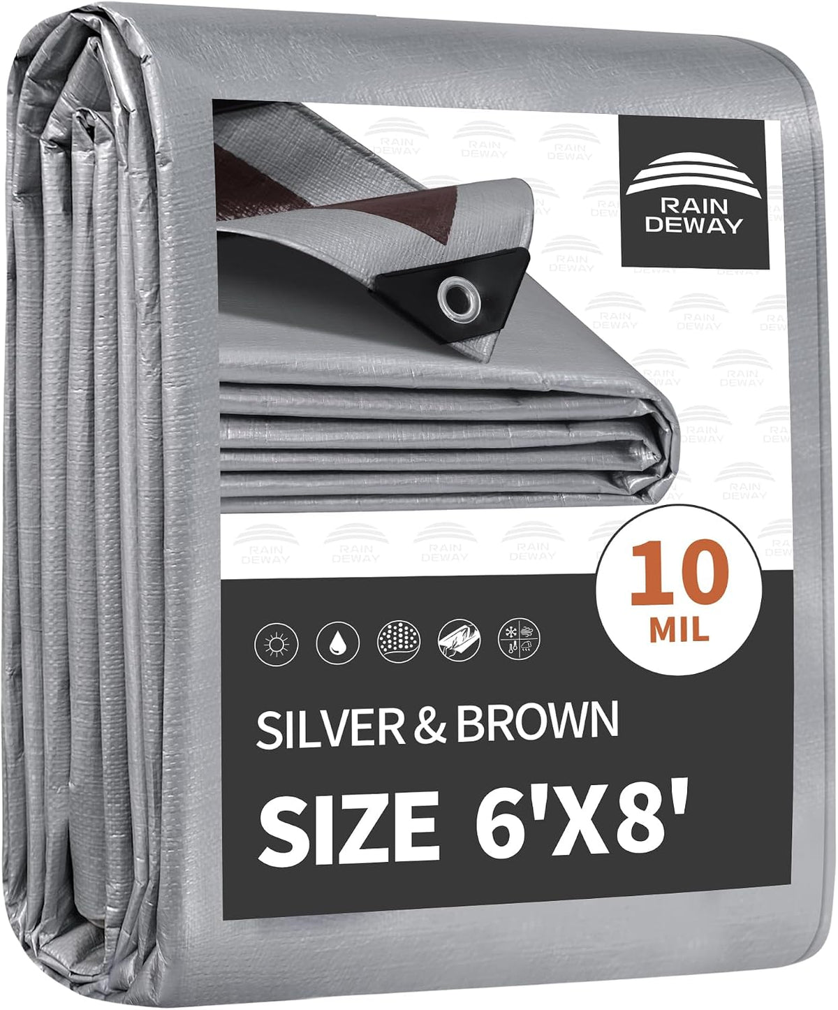 RAINDEWAY 6x8 Feet Tarps Heavy Duty Waterproof,10Mil Small Tarp Cover