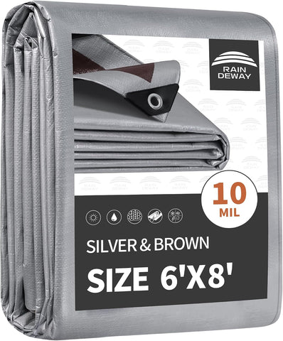 RAINDEWAY 6x8 Feet Tarps Heavy Duty Waterproof,10Mil Small Tarp Cover