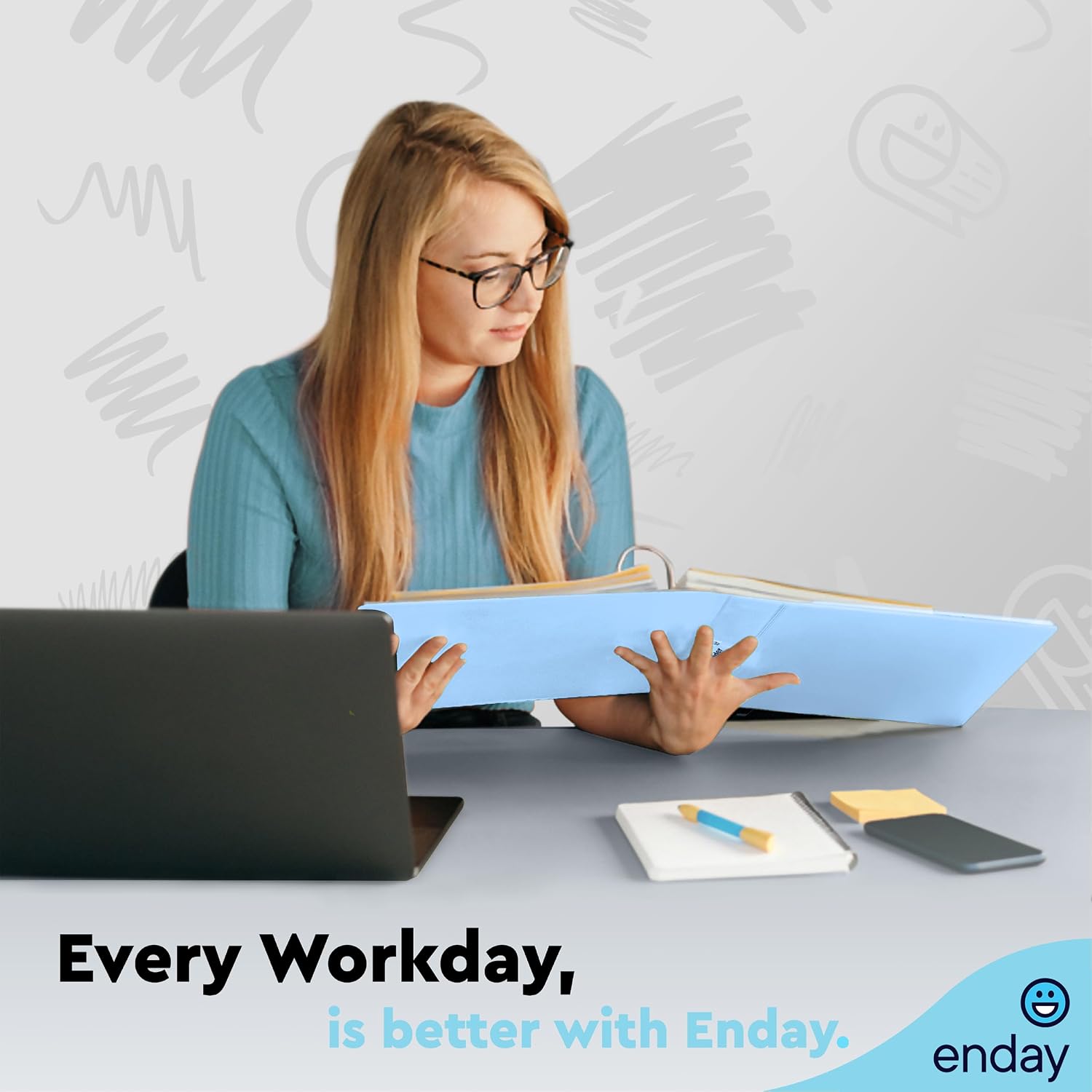 Enday 1.5 Inch Binder, Blue - 1.5 Inch 3 Ring Binder, Round Ring Pastel with Clear View Cover for Letter Size 8.5 x 11'' Paper & 2 Inside Pockets, Ideal for School Supplies, Office, and Home