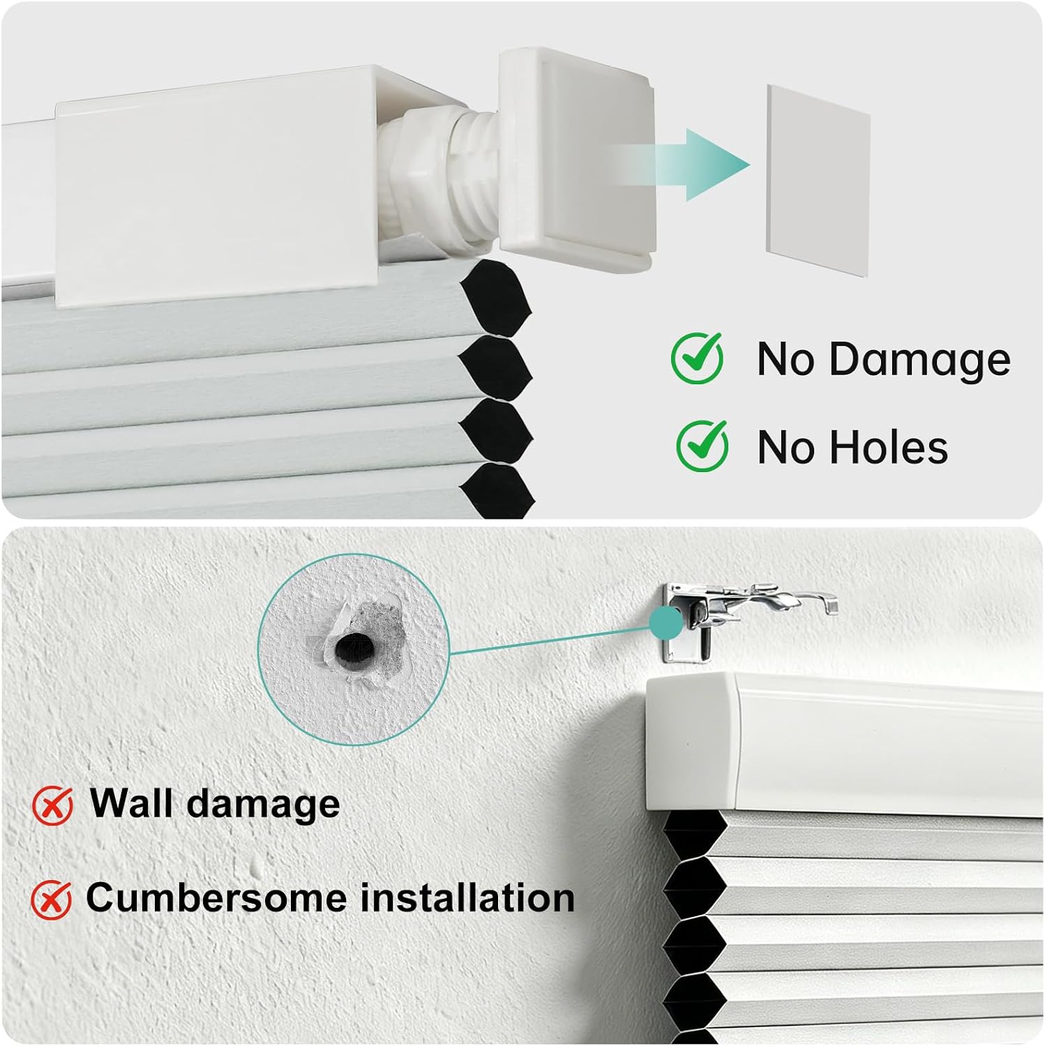 No Drill No Tools Blackout Cellular Shades,Cordless Blinds for Indoor Windows,Room Darkening Window Shades Honeycomb Blinds for Bedroom,Office,Home,White,28.5" w x 64" h